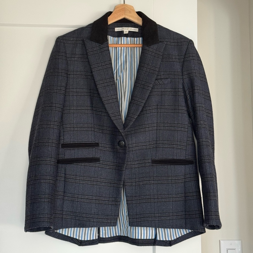 Veronica Beard Gia Dickey Plaid Blazer Size 12 Virgin Wool Made in USA - Picture 4 of 13